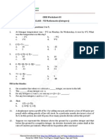 CBSE Worksheet-03 CLASS - VII Mathematics (Integers)