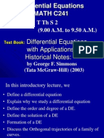 Differential Equations MATH C241: Class Hours: T TH S 2 (9.00 A.M. To 9.50 A.M.)