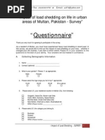 SURVEY Questionaire (Impact of Loadshedding On Life in Urban Areas of Multan)