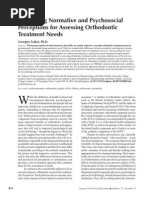 Combining Normative and Psychosocial Perceptions For Assessing Orthodontic Treatment Needs