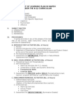 Format of Learning Plan in Mapeh