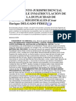 Tratamiento Jurisprudencial de La Doble Inmatriculación de Predios y La Duplicidad de Partidas Registrales