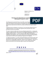 Declarațiile de Presă Ale Președintelui Consiliului European, Herman Van Rompuy, După Summitul de La Bruxelles (24-25 Octombrie 2013)