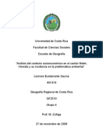 Análisis Del Contexto Socioeconómico en El Cantón Belén, Heredia y Su Incidencia en La Problemática Ambiental