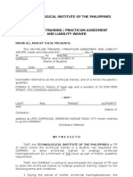 Ojt Practicum Agreement and Liability Waiver