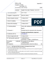 Borden Co. (Pte.) LTD.: Starting Materials Record (Status After Testing)