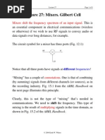 Lecture 27: Mixers. Gilbert Cell: Mixers Shift The Frequency Spectrum of An Input Signal