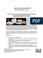 Boletín 071 - Primer Taller de Manejo de Medicamentos de Control Especial y Monopolio Del Estado