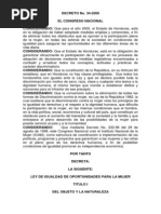 Ley de Igualdad de Oportunidades para La Mujer Decreto 34-2000