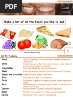 Make A List of All The Foods You Like To Eat: Unit 3A: Teeth and Eating