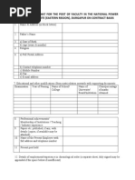 Application Format For The Post of Faculty in The National Power Training Instuitute (Eastern Region), Durgapur On Contract Basis