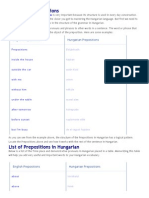 Hungarian Prepositions