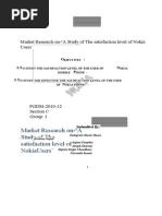 Market Research On - A Study of The Satisfaction Level of Nokiausers