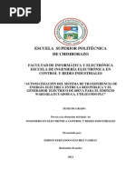 "Automatización Del Sistema de Transferencia de Energía Eléctrica Entre La Red Pública y El Generador Eléctrico de 40kva para El Edificio Wārtsilā Ecuador S.A. Utilizando PLC" PDF