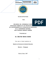 Influencia Del Aprendizaje Sobre Sexualidad Humana en Los Proyectos de Vida de Los Estudiantes de La Facultad de Educación de La Universidad Nacional Jos Faustino Sánchez Carrión