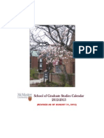 School of Graduate Studies Calendar 2012-2013 (Revised As of Augu