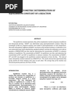 Spectrophotometric Determination of Equilibrium Constant of A Reaction