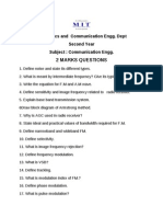 2 Marks Questions: Electronics and Communication Engg. Dept Second Year Subject: Communication Engg