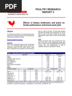 Ajinomoto P Effect of Ietary Methinine and Lysine On Broiler Perf