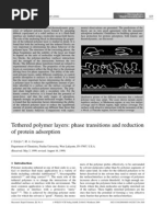 Tethered Polymer Layers: Phase Transitions and Reduction of Protein Adsorption