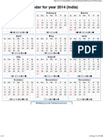 Year 2014 Calendar - India