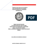 Indice de Infiltración y Clasificación de Suelos para Ocho Pozos de Absorción A Perforar en El Valle de Palajunoj para La Empresa Municipal Aguas de Xelaju