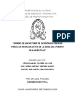 Diseño de Un Sistema de Gestion de Calidad para Los Restaurantes de La Zona Del Puerto de La Libertad