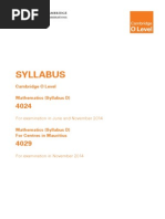 Syllabus: Cambridge O Level Mathematics (Syllabus D)