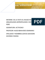 Informe de Visita Al Museo Nacional de Arqueologia Antropologia e Historia Del Peru