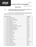 CSS Final Result 2010 Press Note