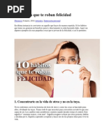 10 Hábitos Que Te Roban Felicidad y 10 Signos de Una Relacion Saludable