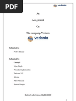 An Assignment On The Company-Vedanta: Submitted To