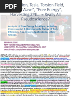 Cold fusion, Tesla, Scalar wave, Torsion field, "Free energy", Zeropoint Energy Extraction..= Really All Pseudo Science?  Analysis Of Controversial Energy Related Claims Including Questionable Accusations Against Technology Lobbies.