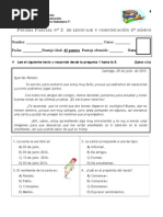 Prueba Parcial #2 de Lenguaje y Comunicación 4º Año (La Carta - Ortografia Acentual, Sustantivos, Uso de La H)