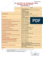 Indian Institute of Technology (Bhu) Academic Calendar 2014-15 (Odd Semester