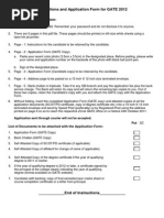 Instructions and Application Form For GATE 2012