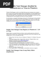 Enable Task Manager Disabled by Administrator or Virus in Windows