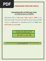 Promotional Offer of Full Usage Value in GSM Services On TOPUP