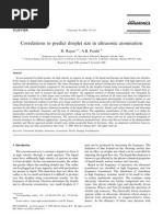 Correlations To Predict Droplet Size in Ultrasonic Atomization