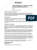 Income Tax Personal Allowance For Those Born After 5 April 1948 and Basic Rate Limit For 2014-15