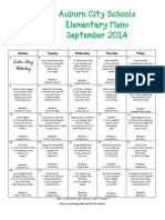 Auburn City Schools Elementary Menu September 2014: Labor Day Holiday