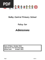 Admissions: Balby Central Primary School Policy For