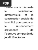 Dossier Sur Le Thème de La Socialisation Différentielle Et La Construction Sociale de La Virilité Pour Préparer Le Raisonnement Argumenté de L'épreuve Composée PDF