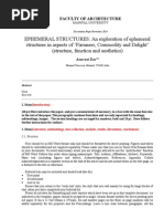 EPHEMERAL STRUCTURES: An Exploration of Ephemeral Structures in Aspects of Firmness, Commodity and Delight' (Structure, Function and Aesthetics)