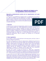 Justificación de Límites para Validación de Limpieza en La Fabricación de Ingredientes Activos