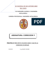 Practica de Efecto de Acidos Bases y Sales en Corrosion de Metales