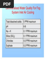 Demineralised Water Quality For Fog System Inlet Air Cooling