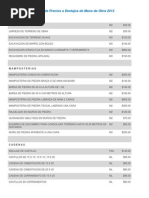 Tabla de Precios A Destajos de Mano de Obra 2013