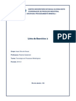 Lista de Exercícios Processamento Mineral I