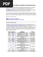 Información Sobre Prefijos de Compañías de Telecomunicaciones